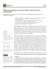 Aphid Assemblages Associated with Urban Park Plant Communities