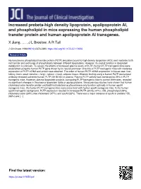 Increased Prebeta-High Density Lipoprotein, Apolipoprotein AI, And