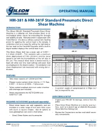Manual for Standard Pneumatic Shear Machine