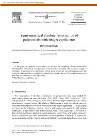 Semi-Numerical Absolute Factorization of Polynomials with Integer Coefﬁcients