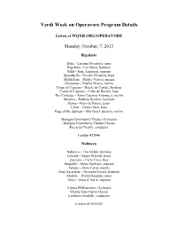 Verdi Week on Operavore Program Details