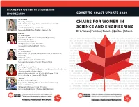 Chairs for Women in Science and Engineering Coast to Coast Update 2020