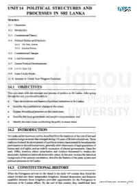 Unit 14 Political Structures and Processes in Sri Lanka I