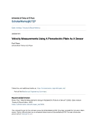 Velocity Measurements Using a Piezoelectric Plate As a Sensor