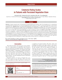 Catatonia Rating Scales in Patients with Persistent Vegetative State