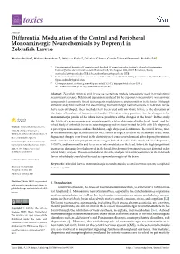 Differential Modulation of the Central and Peripheral Monoaminergic Neurochemicals by Deprenyl in Zebraﬁsh Larvae