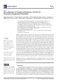 Reevaluation of Serum Arylesterase Activity in Neurodevelopmental Disorders