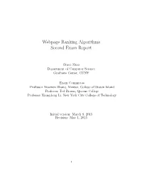 Webpage Ranking Algorithms Second Exam Report