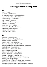 Ashleigh Humble Song List
