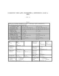 Commonly Used Laws, Properties & Definitions