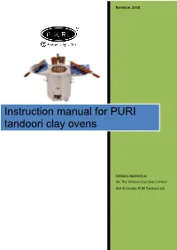 Instruction Manual for PURI Tandoori Clay Ovens