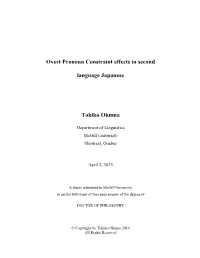 Overt Pronouon Constraint Effects in Second Lanugage Japanese