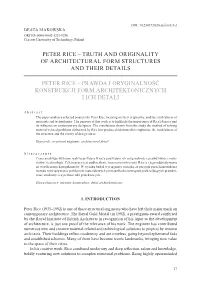 Peter Rice – Truth and Originality of Architectural Form Structures and Their Details