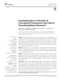 Psychiatrization of Society: a Conceptual Framework and Call for Transdisciplinary Research