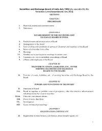 Securities and Exchange Board of India Act, 1992 [As Amended by the Securities Laws(Amendment) Act, 2014] SECTIONS