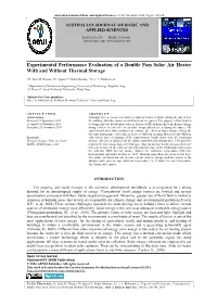 Experimental Performance Evaluation of a Double Pass Solar Air Heater with and Without Thermal Storage