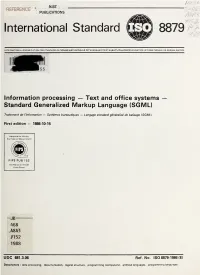 Information Processing — Text and Office Systems — Standard Generalized Markup Language (SGML)