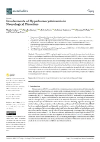 Involvements of Hyperhomocysteinemia in Neurological Disorders