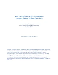 American Community Survey Redesign of Language-Spoken-At-Home Data, 2016