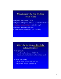 Milestones in the First 3 Billion Years of Life When Did the First Multicellular