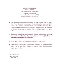 700006 Notice for Eligible Candidates (Regular and Backlog) Intermediate Examinations 2020 (Under University of Calcutta)