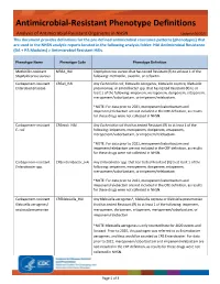 Antimicrobial Resistant Phenotype Definitions