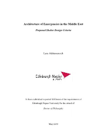 Architecture of Emergencies in the Middle East: Proposed Shelter