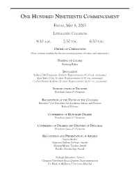 One Hundred Nineteenth Commencement