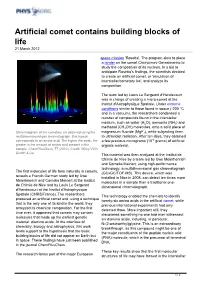 Artificial Comet Contains Building Blocks of Life 21 March 2012