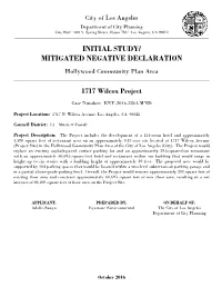 INITIAL STUDY/ MITIGATED NEGATIVE DECLARATION Hollywood Community Plan Area