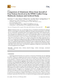 Comparison of Aluminum Alloys from Aircraft of Four Nations Involved in the WWII Conﬂict Using Multiscale Analyses and Archival Study