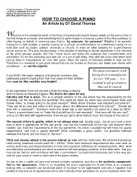 HOW to CHOOSE a PIANO by DT DAVID THOMAS