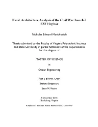 Naval Architecture Analysis of the Civil War Ironclad CSS Virginia