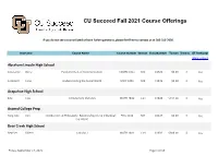 CU Succeed Fall 2021 Course Offerings