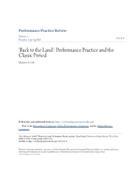 Performance Practice and the Classic Period Malcom S