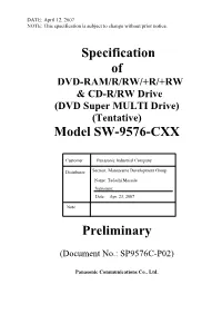 Specification of Model SW-9576-CXX Preliminary
