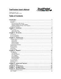 Tealtracker User's Manual Table of Contents