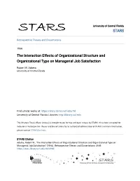 The Interaction Effects of Organizational Structure and Organizational Type on Managerial Job Satisfaction