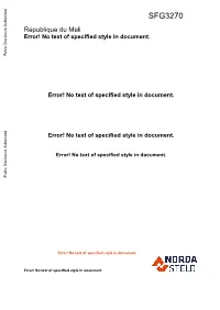 République Du Mali Error! No Text of Specified Style in Document