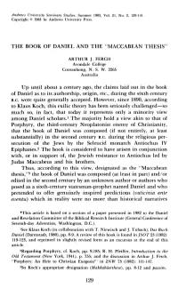 THE BOOK of DANIEL and the "MACCABEAN THESIS" up Until