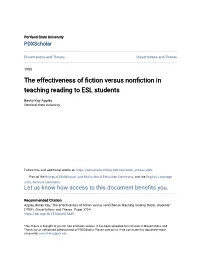 The Effectiveness of Fiction Versus Nonfiction in Teaching Reading to Esl Students