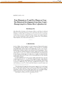 Four Elements As Ti and Five Phases As Yong : the Historical Development from Shao Yong’S Huangji Jingshi to Matteo Ricci’S Qiankun Tiyi *