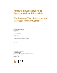 Remedial Coursework in Postsecondary Education