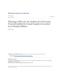 An Analysis of a University's Potential Liability for Sexual Assualts Committed by Its Student Athletes Jenni E