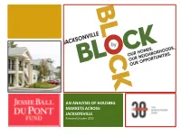 AN ANALYSIS of HOUSING MARKETS ACROSS JACKSONVILLE Released October 2015 the BLOCK by BLOCK Study Was Commissioned and Underwritten by the Jessie Ball Dupont Fund