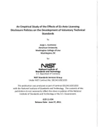 An Empirical Study of the Effects of Ex Ante Licensing Disclosure Policies on the Development of Voluntary Technical Standards