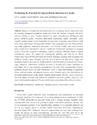 Evaluating the Potential for Species Reintroductions in Canada