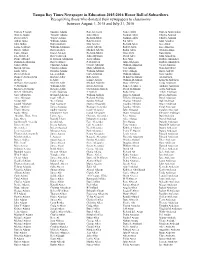 Tampa Bay Times Newspaper in Education 2015-2016 Honor Roll of Subscribers Recognizing Those Who Donated Their Newspapers To