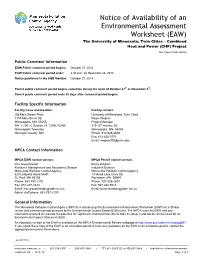 The University of Minnesota, Twin Cities – Combined Heat and Power (CHP) Project Doc Type: Public Notice
