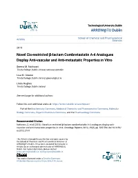 Novel Cis-Restricted Β-Lactam Combretastatin A-4 Analogues Display Anti-Vascular and Anti-Metastatic Properties in Vitro
